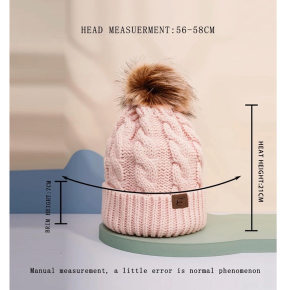 Pink Cable Knit Beanie Hat Faux Fur Pom Pom  100% Acrylic - Picture 3 of 11